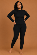 Ribbed Mock Neck Legging Set - Black