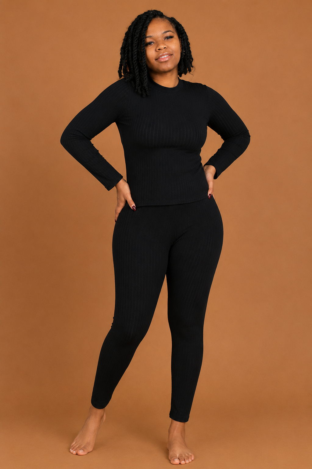 Ribbed Mock Neck Legging Set - Black
