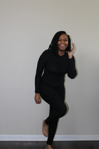 black ribbed mock neck legging set 