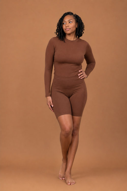 Buttery Soft Mock Neck Biker Set - Caramel