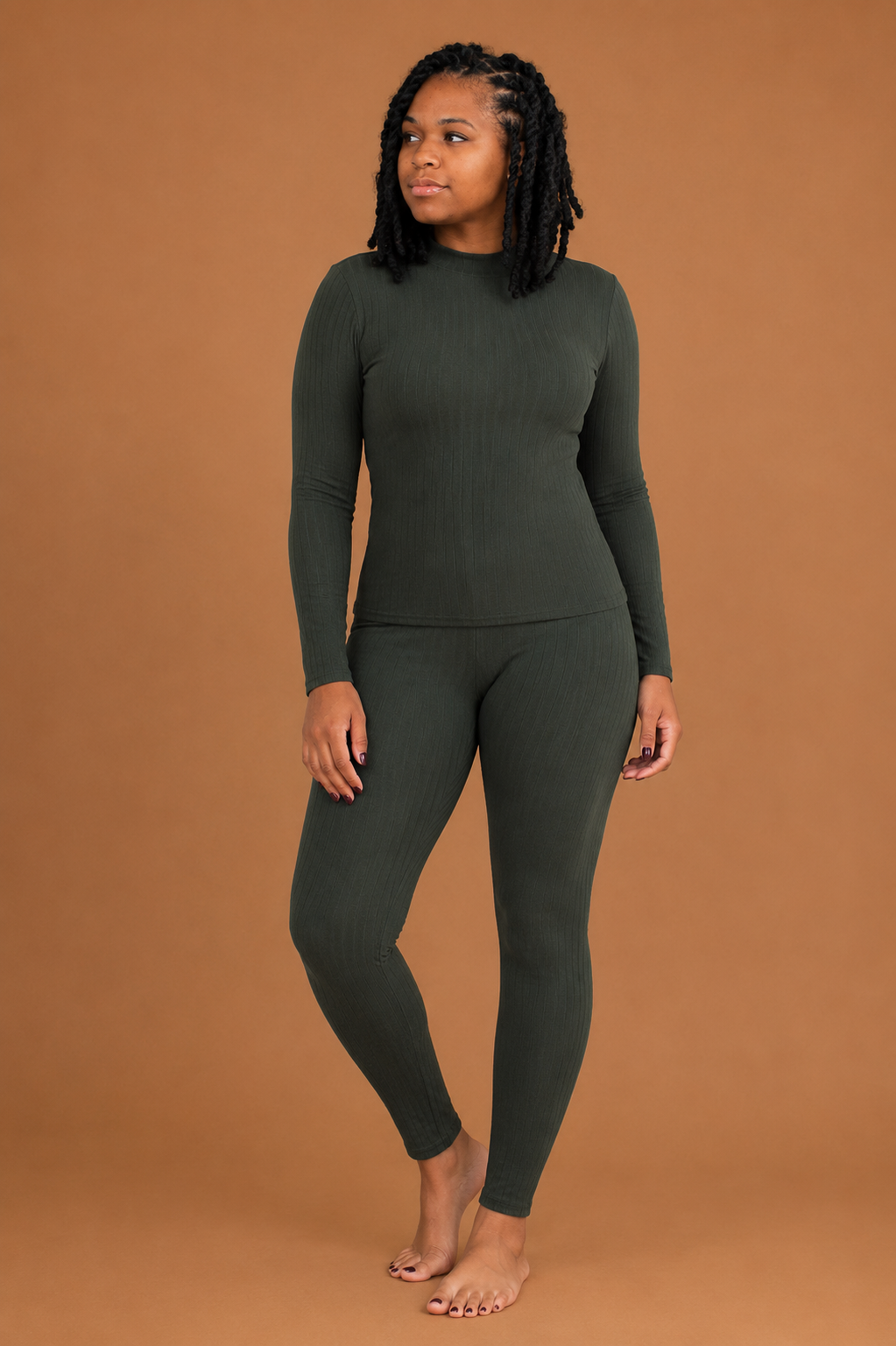 Ribbed Mock Neck Legging Set - Olive