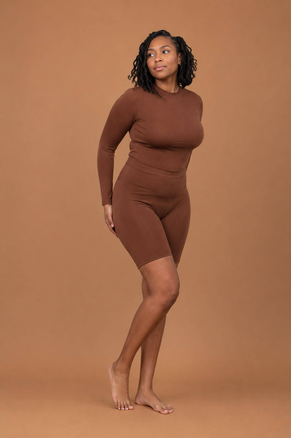 Buttery Soft Mock Neck Biker Set - Caramel
