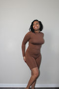 medium brown long sleeve mock neck biker set